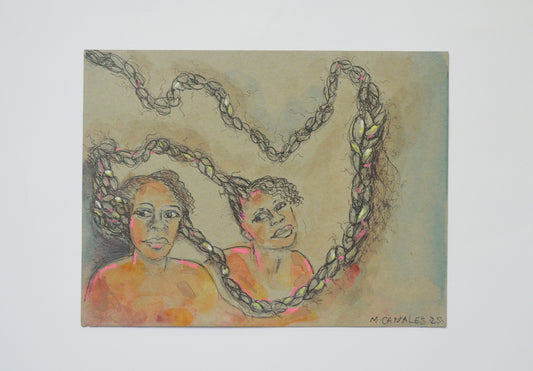 Trenzando la vida – Maribel Canales (2025) | Arte en acuarela y collage con cabello